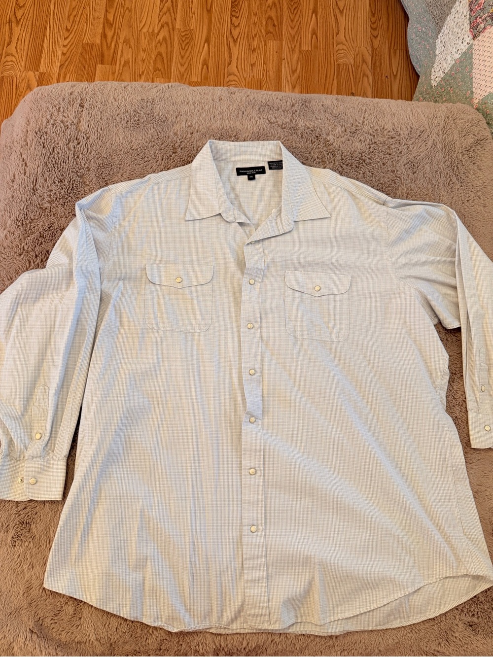 Men’s Panhandle Slim Light Blue and White Plaid Button-Down Shirt